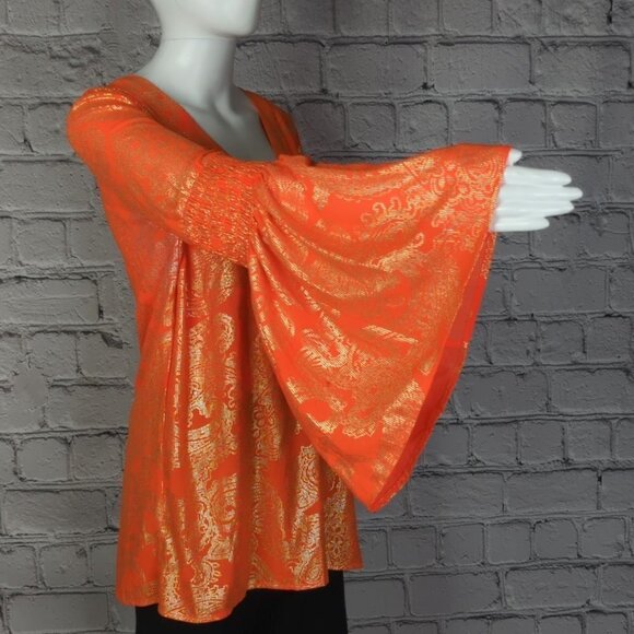 MICHAEL KORS Poppy Gold SAMARA Bell Sleeve V Neck Blouse, Women's Small - Picture 4 of 12